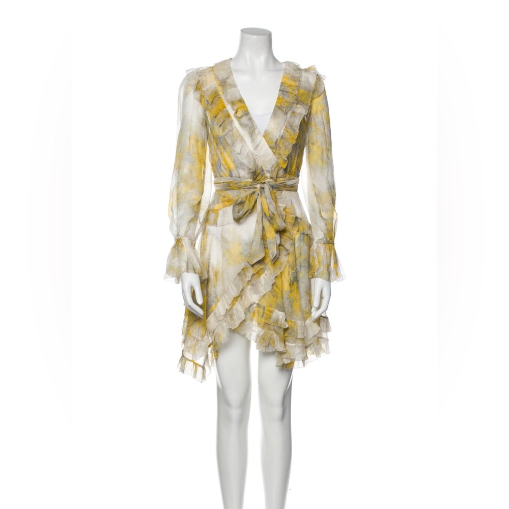 AUTHENTIC Zimmermann Yellow Silk Wrap Print Dress. 100% silk. size 0.